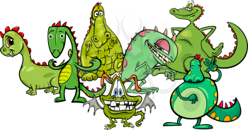 Cartoon Illustration of Funny Dragons Fantasy Creatures Characters Group