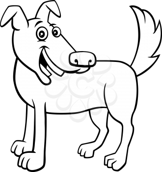 Black and White Cartoon Illustration of Happy Brown Dog or Puppy Comic Animal Character Coloring Book Page