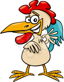 Cartoon Illustration of Comic Rooster Farm Bird Animal Character