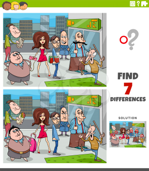 Cartoon Illustration of Finding Differences Between Pictures Educational Task for Children with People Characters Group