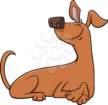 Cartoon Illustration of Happy Brown Lying Dog Comic Animal Character