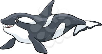 Cartoon illustration of orca or killer whale sea animal character