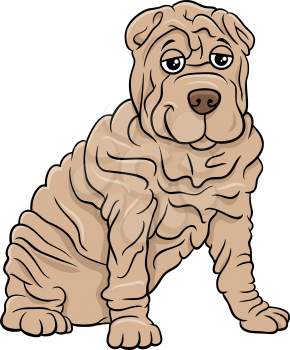 Cartoon illustration of Shar Pei purebred dog animal character
