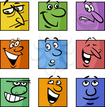 Cartoon illustration of funny comics characters or emotions colorful set