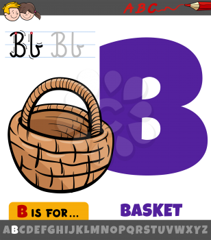 Educational cartoon illustration of letter B from alphabet with basket object