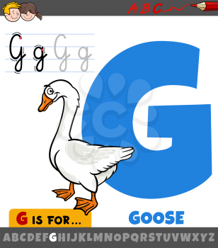 Educational cartoon illustration of letter G from alphabet with goose bird animal character