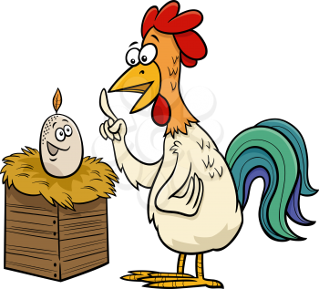 Cartoon illustration of rooster and egg farm animal characters