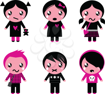 Royalty Free Clipart Image of a Emo Kids