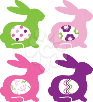 Colorful bunnies with eggs. Vector Illustration