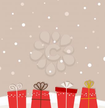 Retro xmas background with red gifts. Vector