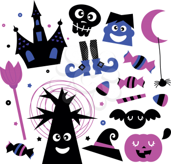 Cute halloween cartoon elements. Vector Illustration
