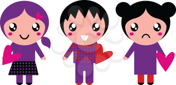 Little cute Emo kids for Valentines day in vibrant colors. Vector Illustration