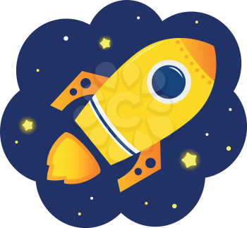 Yellow vector Rocket in space. Cartoon Illustration
