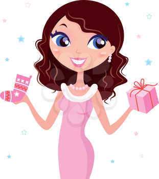 Beautiful woman with christmas gifts. Vector Illustration
