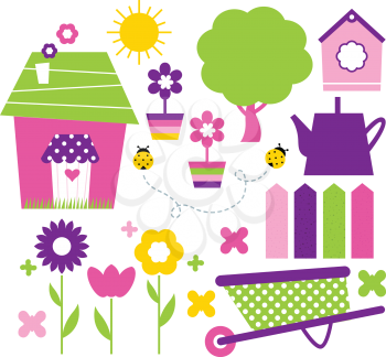 Colorful spring set with various items. Vector