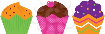 Cute colorful Muffin set. Vector cartoon Illustration