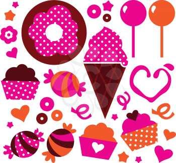 Cute pink and orange cakes with polka dots. Vector Illustration