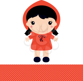 Red Riding Hood in Kawaii style. Vector Illustration
