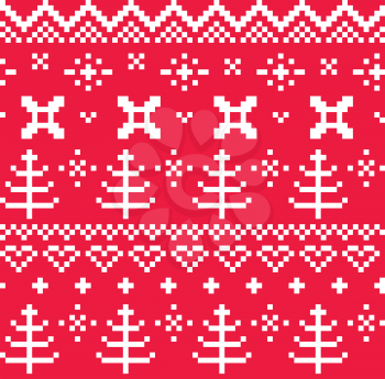 Traditional christmas knitted ornamental pattern  with trees