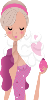 Fashion girl with perfume for Valentine's day. Vector Illustration