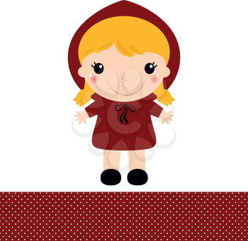 Red riding hood in kawaii style. Vector Illustration