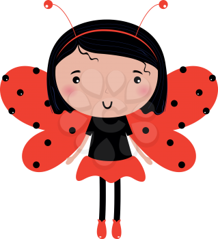 Cute Girl in Ladybug costume. Vector cartoon Illustration
