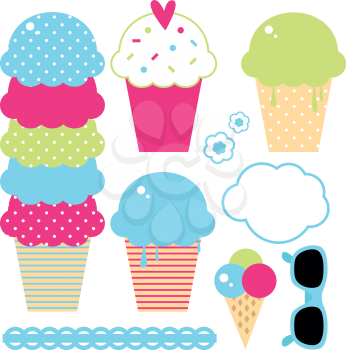 Beautiful ice cream collection in crazy colors. Vector Illustration