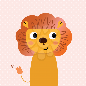 Vector illustration of cute beautiful lion character. Vector cartoon
