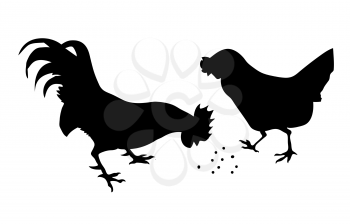 Royalty Free Clipart Image of a Rooster and Hen