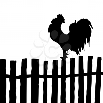 Royalty Free Clipart Image of a Rooster on a Fence