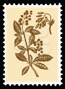 Royalty Free Clipart Image of a Plant Postage Stamp