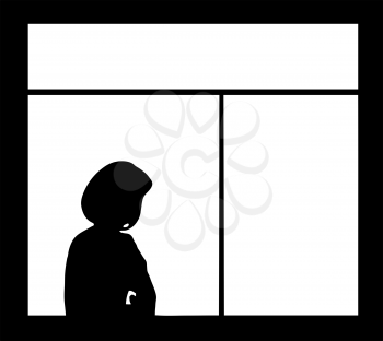 Royalty Free Clipart Image of a Girl Looking Out the Window