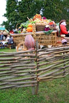 fruits and vegetables in cart on rural market