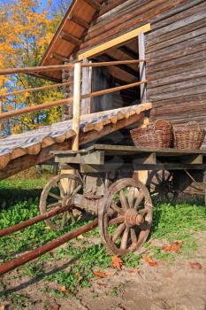 aging cart near rural stable