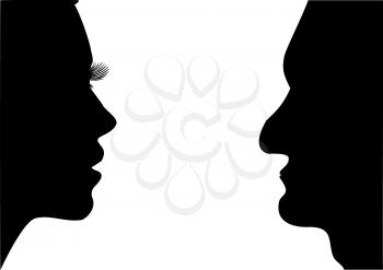Royalty Free Clipart Image of a Male and Female Silhouette in Profile