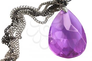 Women's jewelry - purple stone with a chain on a white background. 
                   