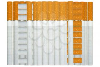 Cigarettes lie a pile on a white background.                   