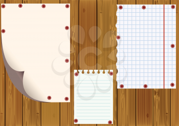 Standard sheets against wooden boards, file EPS.8 illustration.
