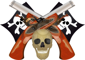 Skull with the crossed pistols, file EPS.8 illustration.