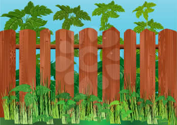 Landscape with a wooden fence, file EPS.8 illustration.
