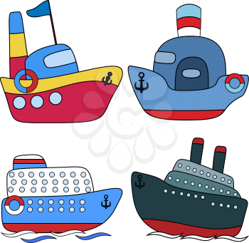 Set steamship passenger childlike drawing, EPS8 - vector graphics.