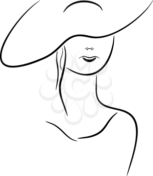 Vector illustration of lady in hat drawing.