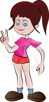 Royalty Free Clipart Image of a Little Girl Making a Peace Sign