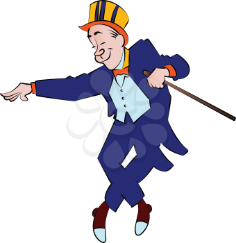 Royalty Free Clipart Image of a Man With a Cane and Colourful Top Hat