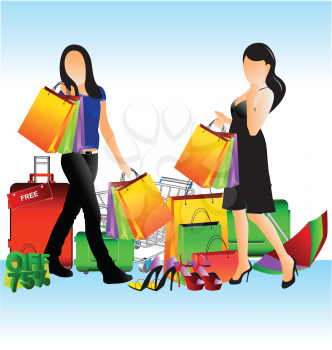 Royalty Free Clipart Image of Two Women Shopping