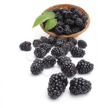 Fresh blackberry with leaf in basket