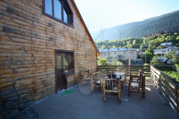 Georgia, Svaneti, Mestia. Terrace view of the mountains.