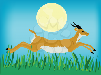 Royalty Free Clipart Image of an Antelope Running in a Field