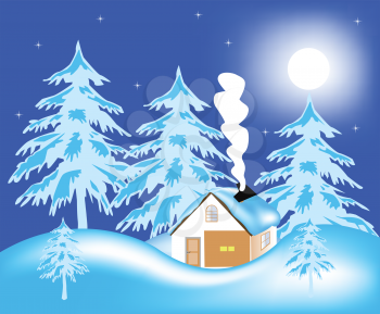 Royalty Free Clipart Image of a House in Winter