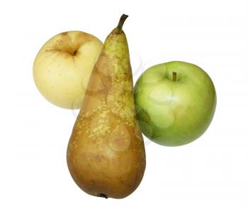 Two apples and pear on white background is insulated